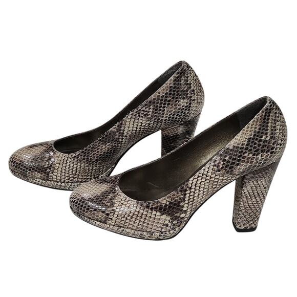 Stuart Weitzman Snakeskin Print Leather Block Heel Round Toe Pumps Heels 8.5 - Picture 7 of 10
